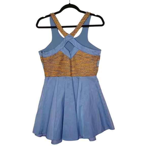 WISH Periwinkle Blue Yellow Orange Tweed Embroidered Sleeveless A-Line Dress - Picture 2 of 7